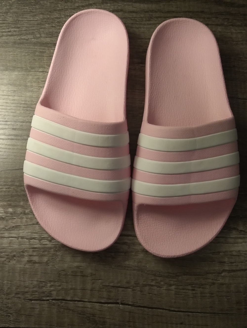 Girls Adidas Pink And White Slides